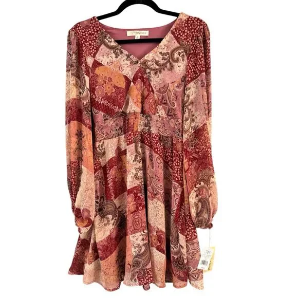 NWT Rewind Surplice Paisley Patchwork Print Balloon Sleeve Peasant Dress Small - Picture 2 of 9